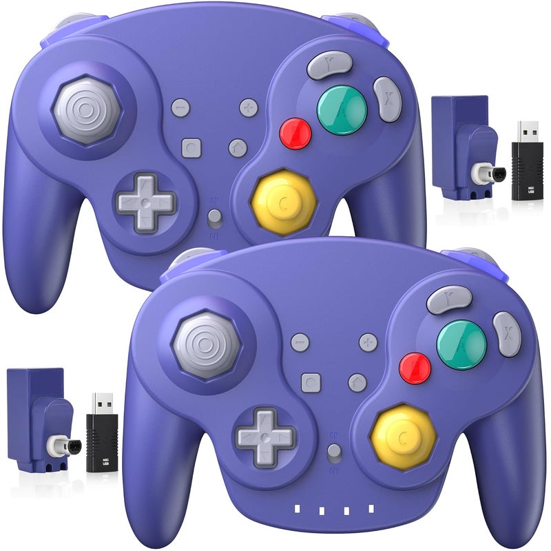 SAFFUN 2 Pack 2.4 GHz Wireless NGC Switch 2 Online Controller, GameCube & USB Receiver, Compatible with GameCube/Switch, Windows PC iOS Mac Raspberry Pi (Rechargeable)(Plug and Play) (Vibration) Indigo - Image 1
